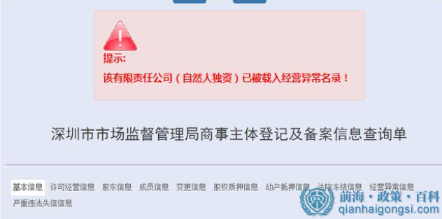 前海公司地址異常解除